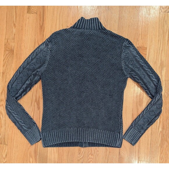 Carbon 2 Cobalt Men's Full Zip Sweater Medium Linen Cotton Blue Cable Knit - Picture 7 of 9